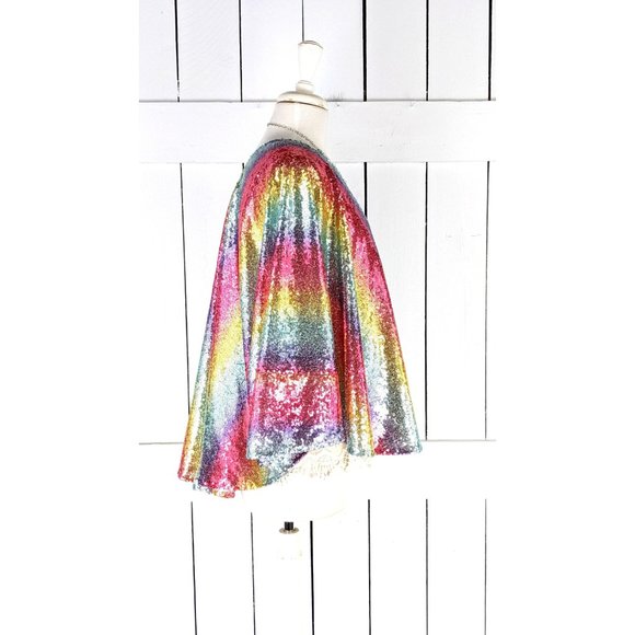 Cropped rainbow striped colorful sequins kimono cover up jacket - Picture 5 of 7